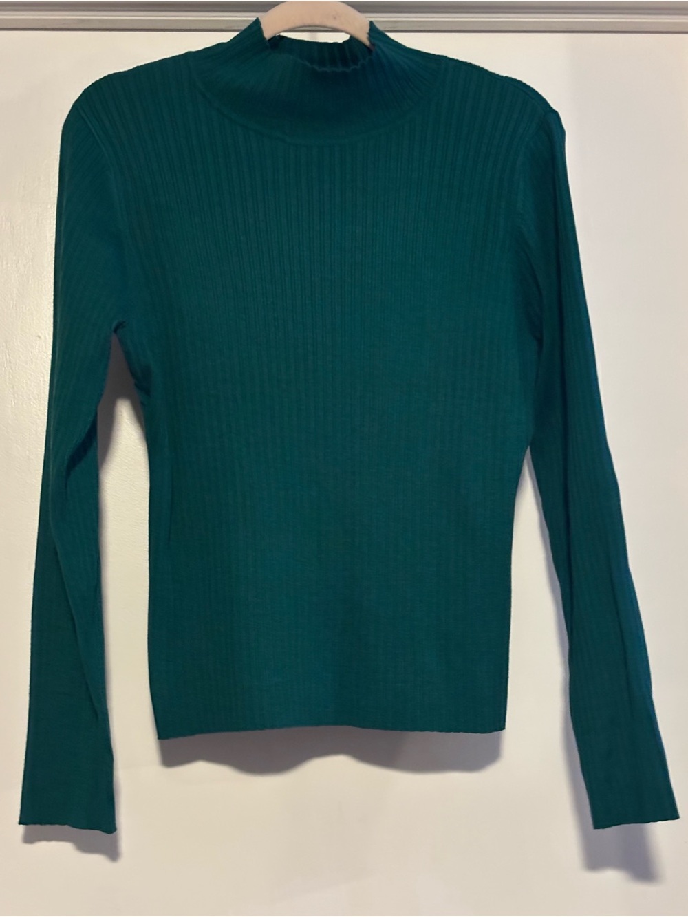 Marled Ribbed Mock Neck Long Sleeve Top - Teal Green